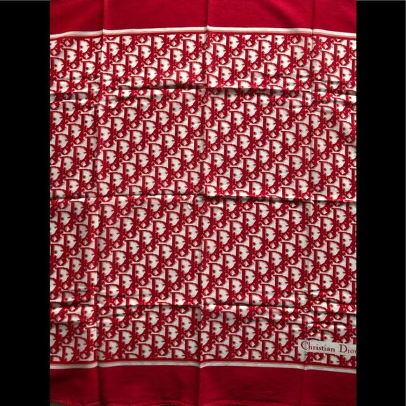 Authentic Vintage Christian Dior Trotter Pattern Red Bandana Scarf - Picture 3 of 6